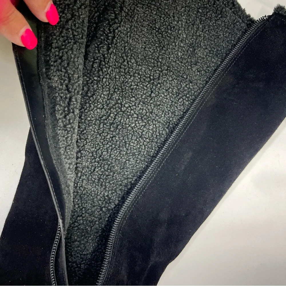 ALFANI VERMONT SUEDE LEATHER SHEARLING TRIPLE BUCKLE RIDING‎ BOOT WOMEN 7 BLACK